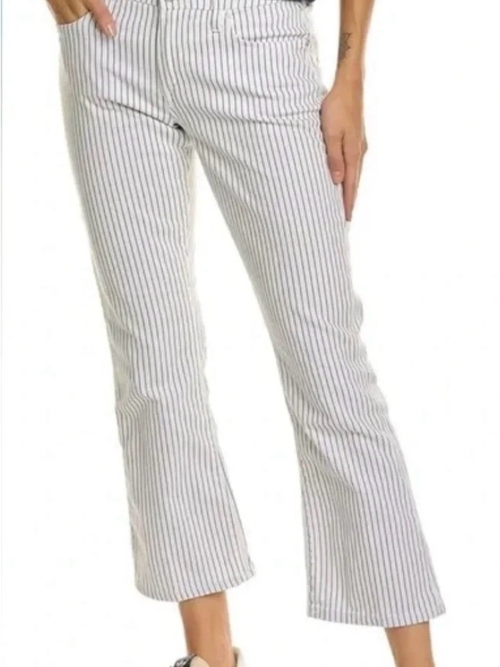 FRAME Le Crop Mini Boot Striped Pants - White with Navy Pinstripes SZ 29